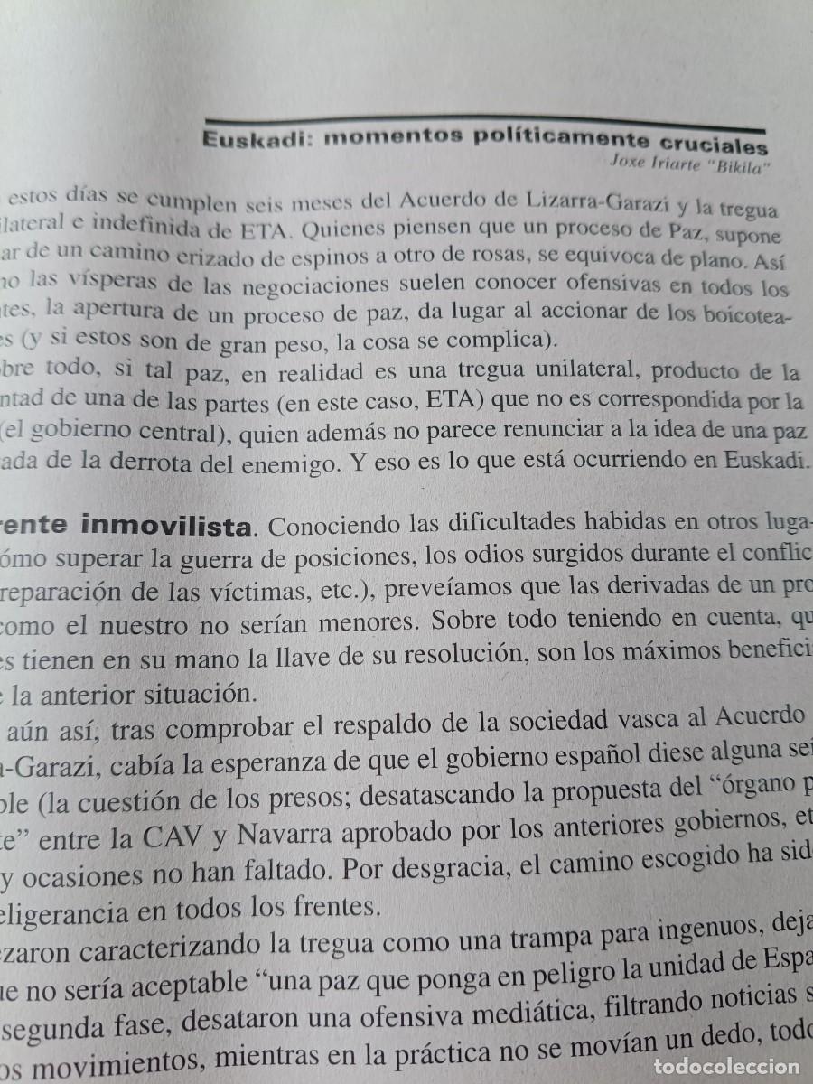 Coleccionismo de revistas y peri&oacute;dicos: EUSKADI, MOMENTOS CRUCIALES ACUERDO DE LIZARRA Y TREGUA DE ETA. 14 P&Aacute;GS. DE REVISTA VIENTO SUR 1999