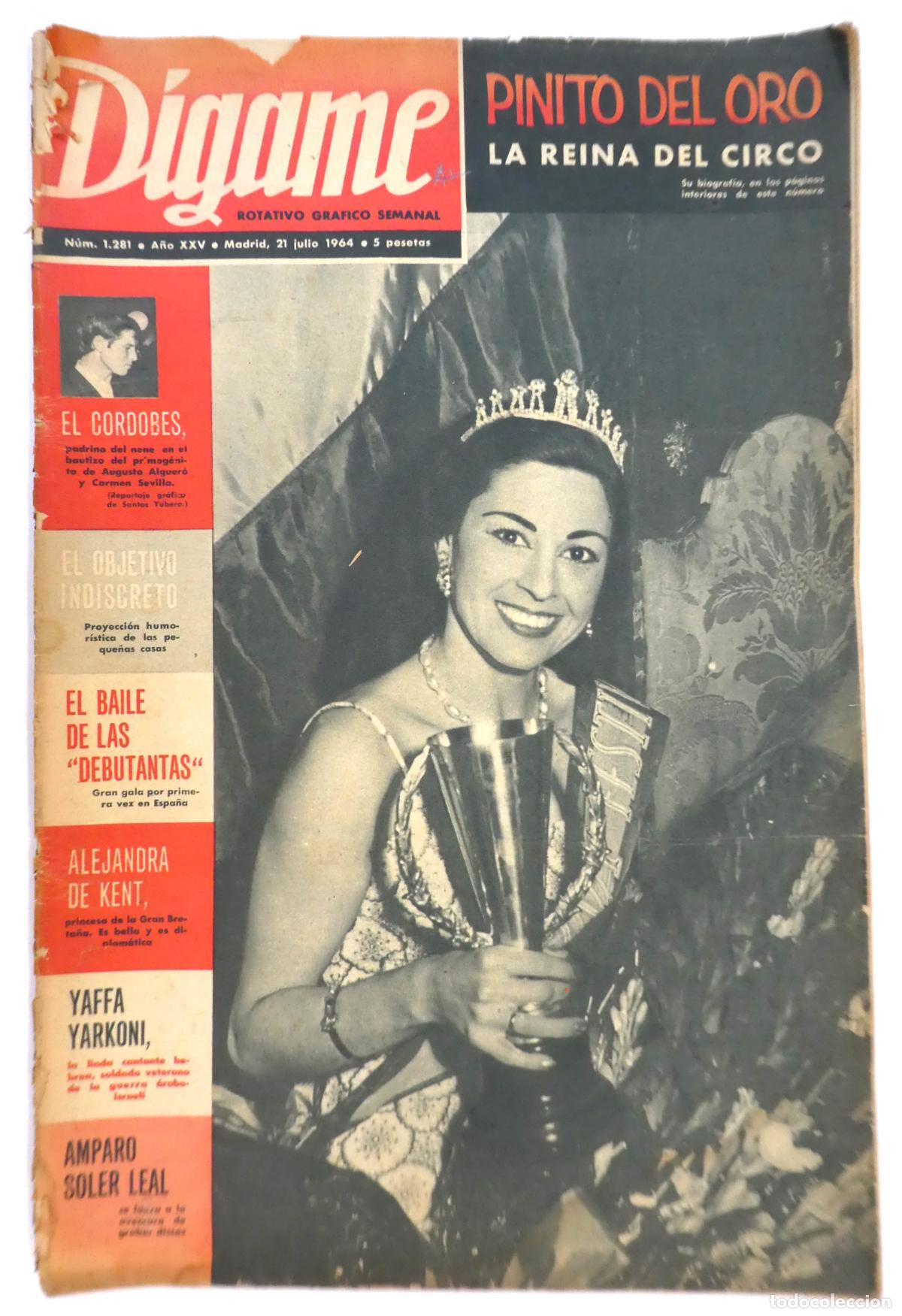 Coleccionismo de revistas y peri&oacute;dicos: Revista D&iacute;game N&ordm; 1281, 21 Jul 1964. Pinito del Oro,El Cordob&eacute;s y Marisol