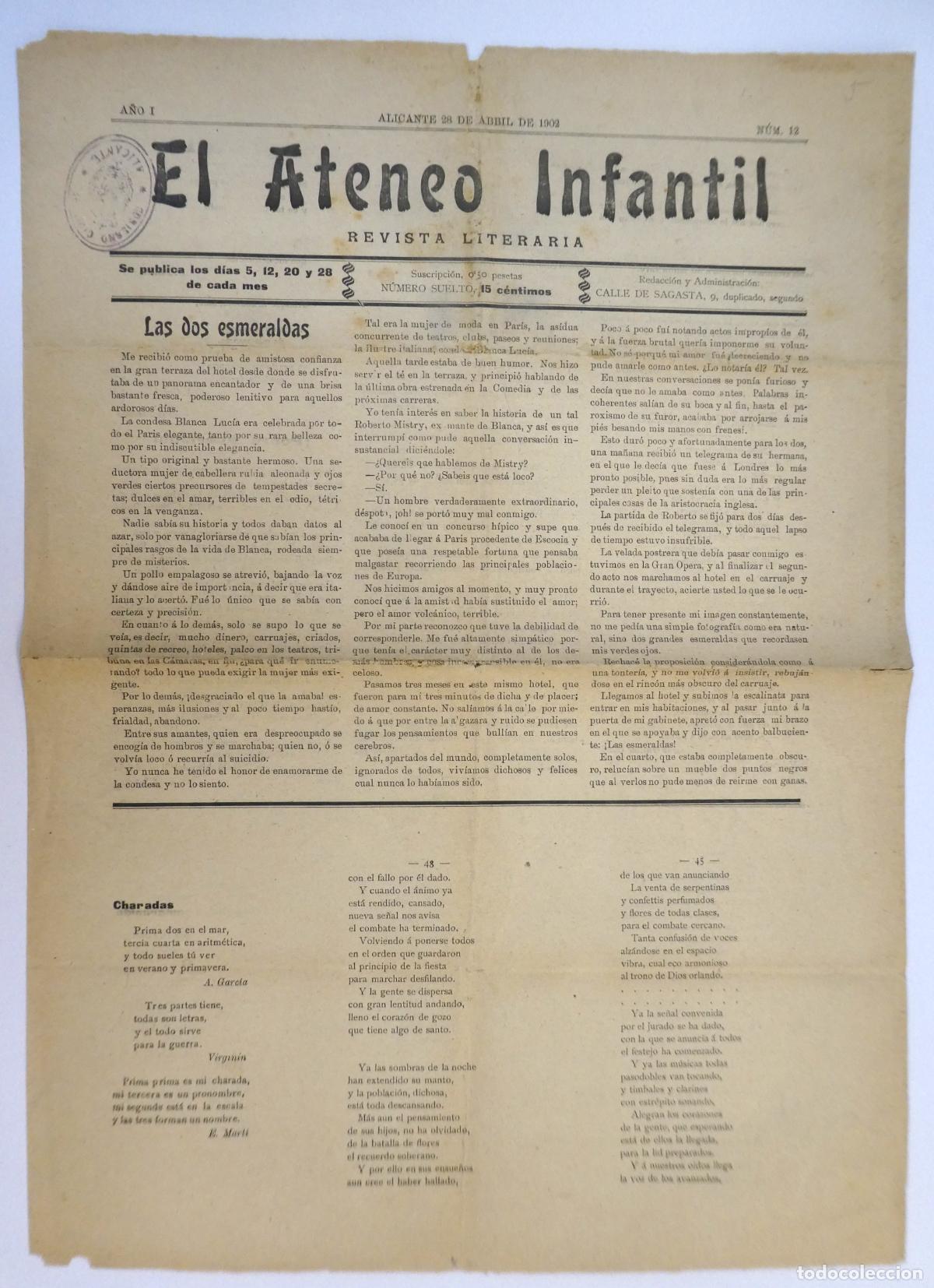 Coleccionismo de revistas y peri&oacute;dicos: Revista Literaria Ateneo Infantil Alicante 28 de Abril 1902