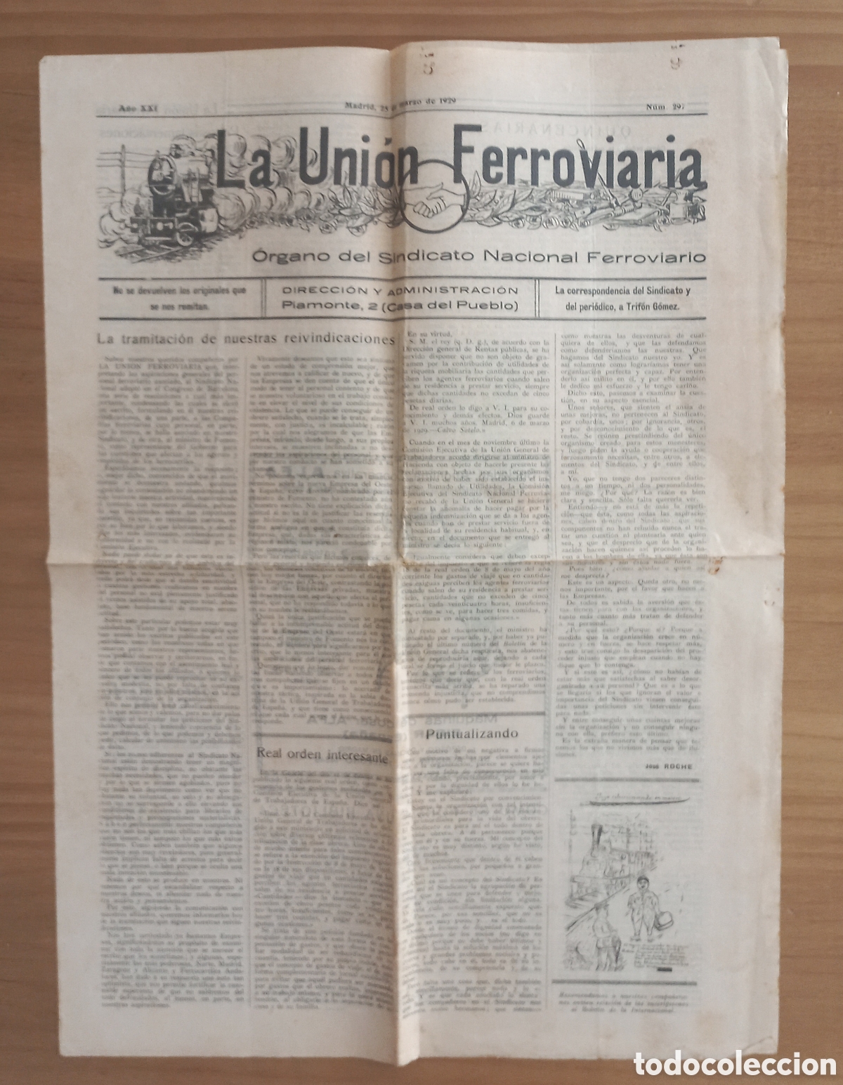 Coleccionismo de revistas y peri&oacute;dicos: LA UNI&Oacute;N FERROVIARIA &Oacute;RGANO DEL SINDICATO NACIONAL MARZO 1929