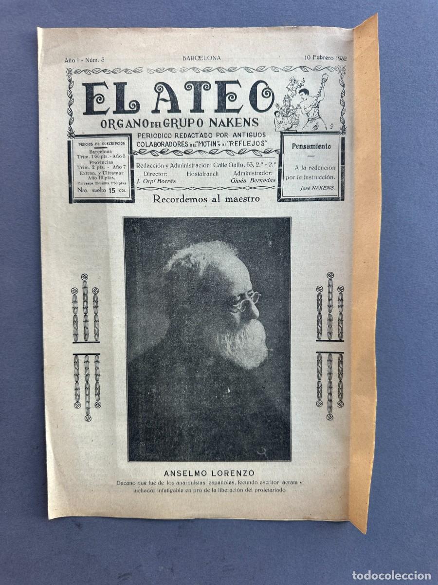 Coleccionismo de revistas y peri&oacute;dicos: A&Ntilde;O 1932 - EL ATEO - ORGANO DEL GRUPO NAKENS - ATEISMO - PERIODICO ANTICLERICAL - A&Ntilde;O 1, N&ordm; 3