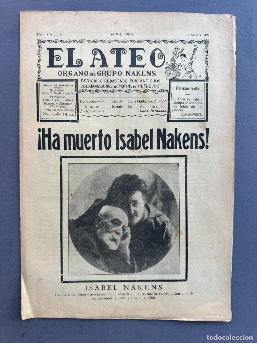 Coleccionismo de revistas y peri&oacute;dicos: A&Ntilde;O 1932 - EL ATEO - ORGANO DEL GRUPO NAKENS - ATEISMO - PERIODICO ANTICLERICAL - A&Ntilde;O 1, N&ordm; 4