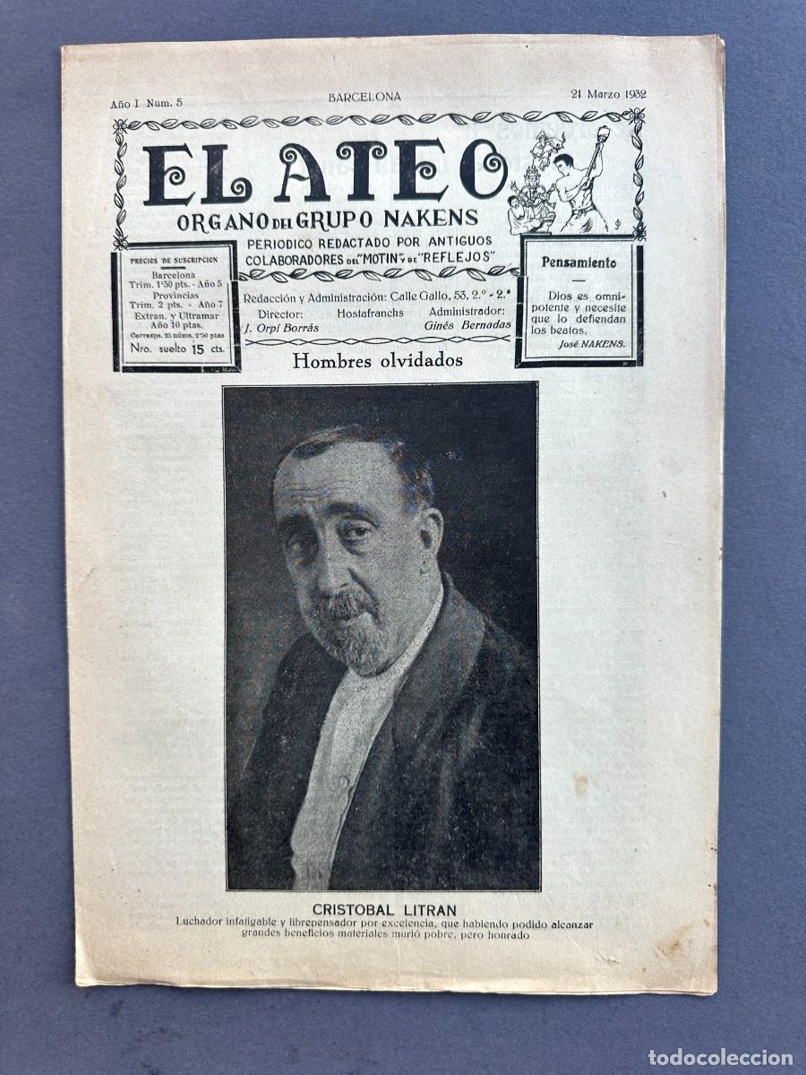 Coleccionismo de revistas y peri&oacute;dicos: A&Ntilde;O 1932 - EL ATEO - ORGANO DEL GRUPO NAKENS - ATEISMO - PERIODICO ANTICLERICAL - A&Ntilde;O 1, N&ordm; 5