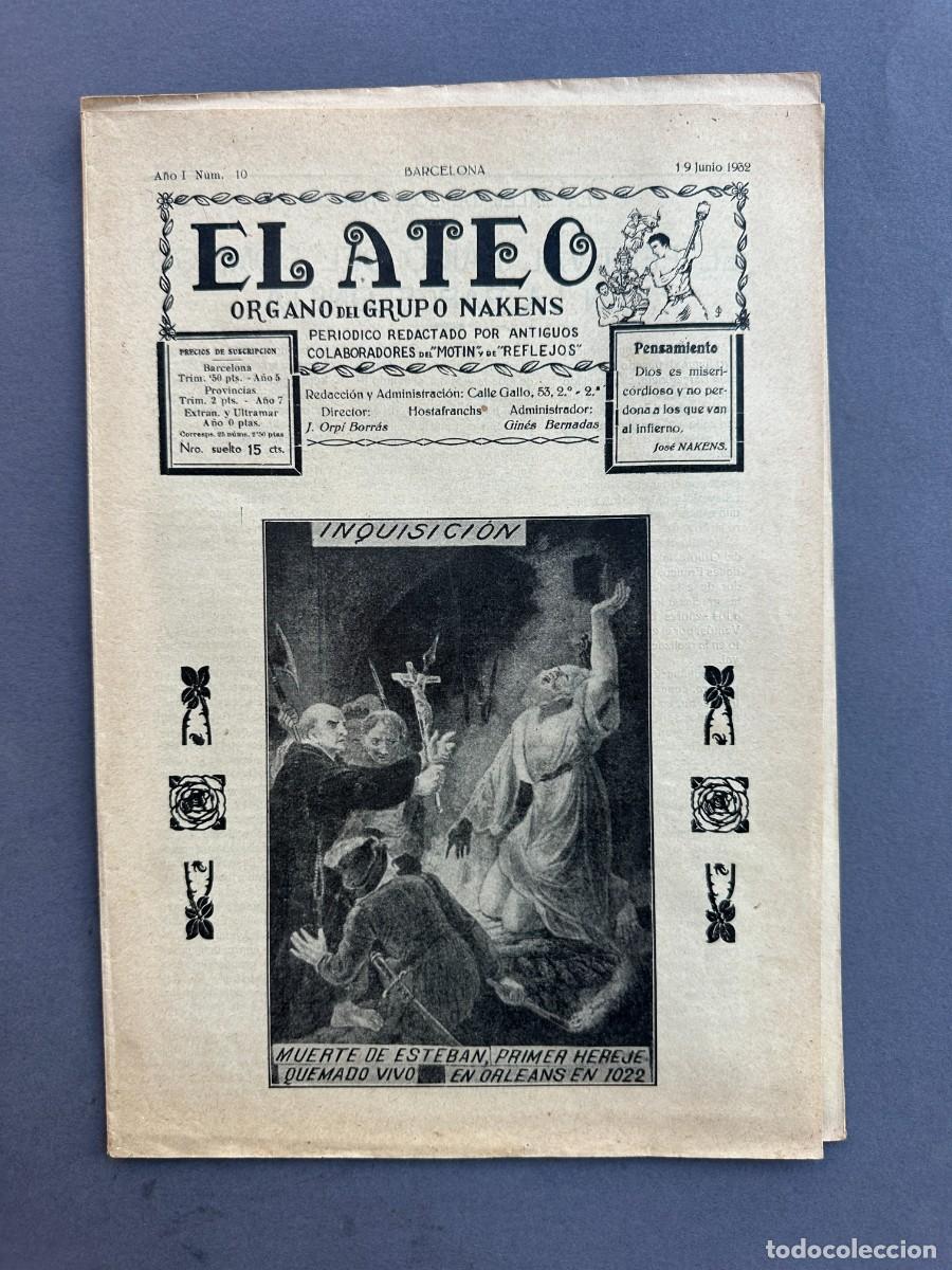 Collectionnisme de Revues et Journaux: A&Ntilde;O 1932 - EL ATEO - ORGANO DEL GRUPO NAKENS - ATEISMO - PERIODICO ANTICLERICAL - A&Ntilde;O 1, N&ordm; 10