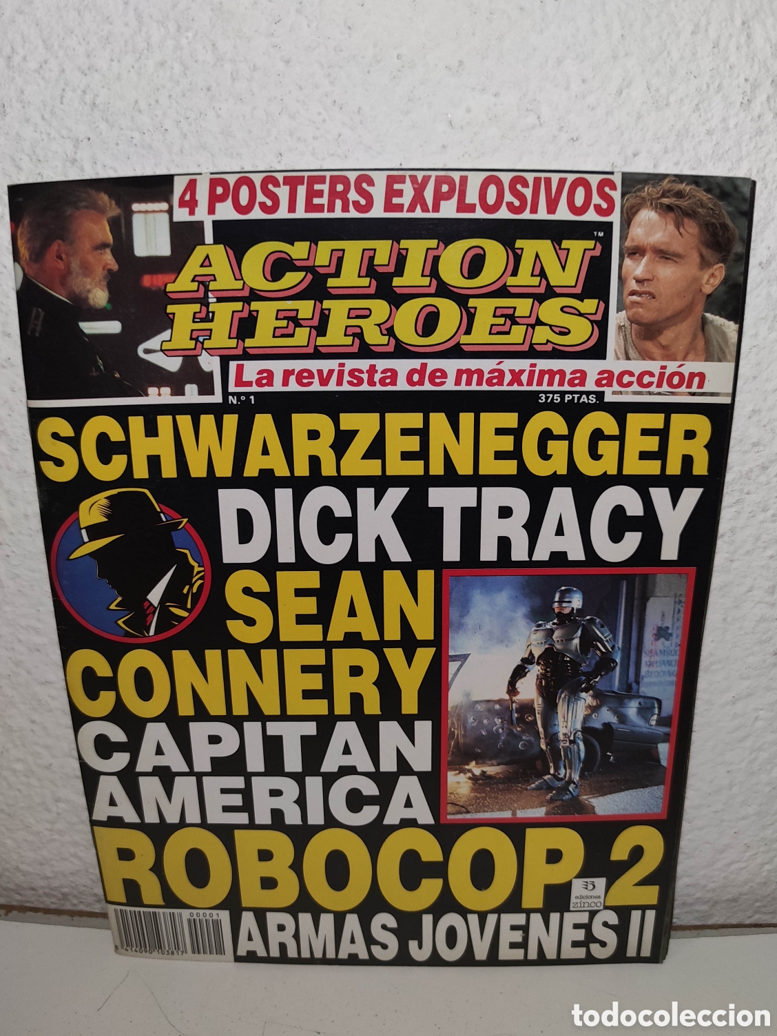Coleccionismo de revistas y peri&oacute;dicos: Revista - Action Heroes - Zinco - 4 posters - Robocop 2, Schwazenegger, Dick Tracy