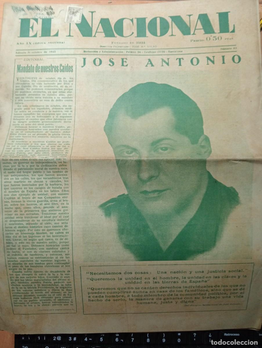 Coleccionismo de revistas y peri&oacute;dicos: PERIODICO EL NACIONAL A&Ntilde;O 1942 JOSE ANTONIO EN PORTADA PUIGCERDA FRAGA BINEFAR TAMARITE ALTORRICON
