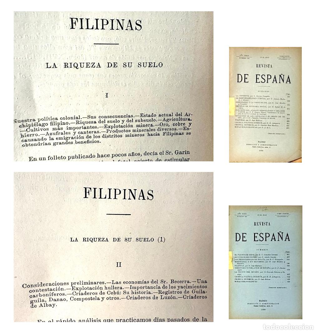 Coleccionismo de revistas y peri&oacute;dicos: Filipinas, 1890 : Doble art&iacute;culo aparecido en la Revista de Espa&ntilde;a (Jos&eacute; Madrazo. Completo.