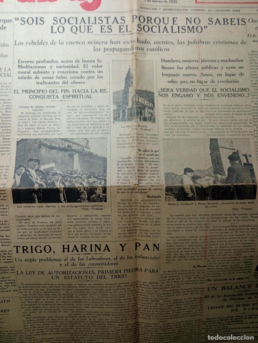 Coleccionismo de revistas y peri&oacute;dicos: PERIODICO SOCIAL OBRERO CATALOLICA LLAMADO TRABAJO A&Ntilde;O 1935 ALLER MOREDA POLA DE LENA UJO BOO NEMBRA