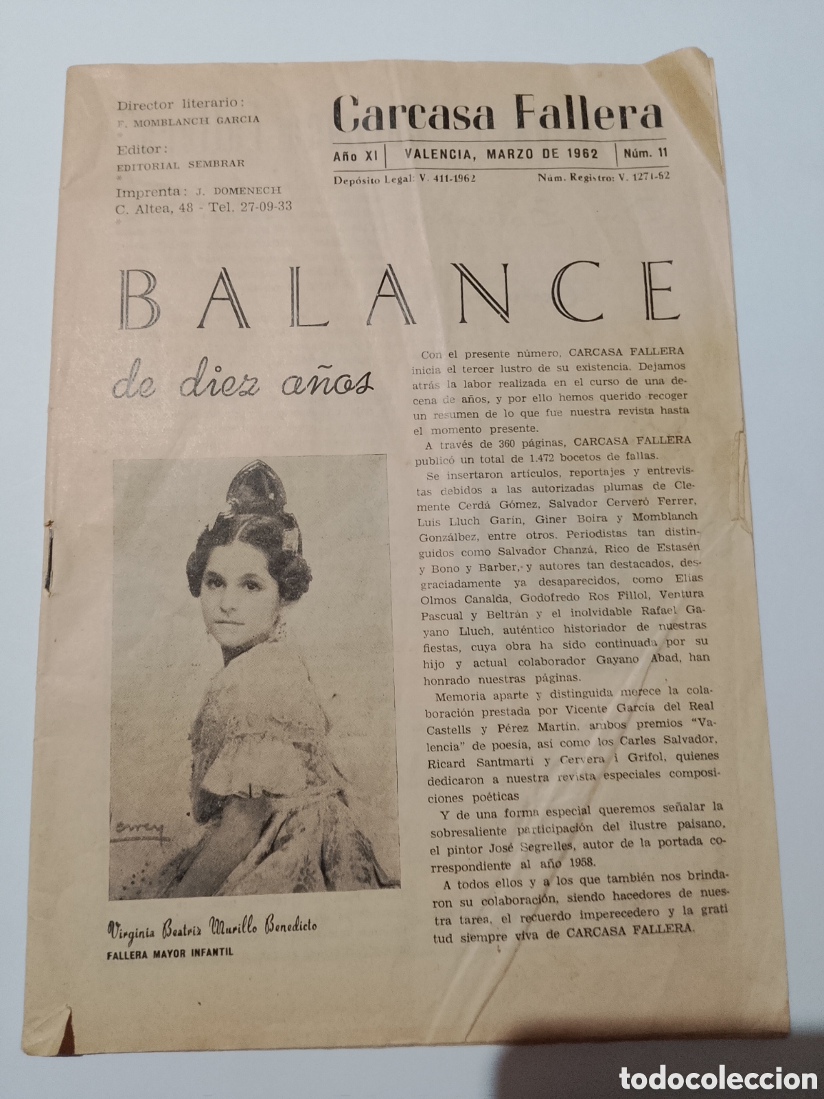Coleccionismo de revistas y peri&oacute;dicos: Revista Carcasa Fallera n11 1962