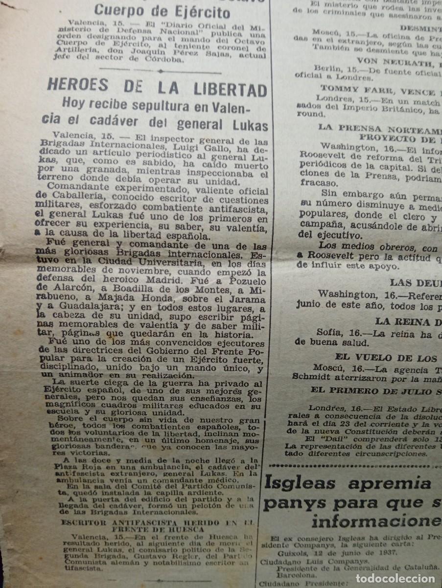 Coleccionismo de revistas y peri&oacute;dicos: PERIODICO LA NOCHE A&Ntilde;O 1937 GUERRA CIVIL ANDUJAR CORDOBA BRIGADAS INTERNACIONALES GENERAL LUKAS