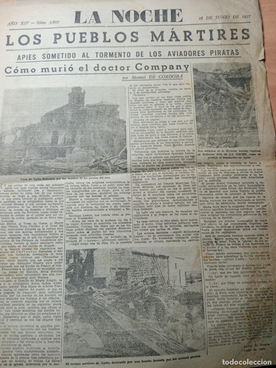 Coleccionismo de revistas y peri&oacute;dicos: PERIODICO A&Ntilde;O 1937 GUERRA CIVIL 3 FOTOS DEL BOMBARDEO DE APIES EN EL SECTOR DE HUESTA
