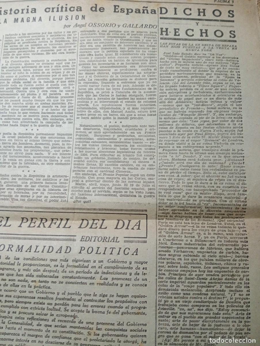 Coleccionismo de revistas y peri&oacute;dicos: PERIODICO A&Ntilde;O 1937 GUERRA CIVIL LAS JOYAS DE LA REINA DE ESPA&Ntilde;A A LA VENTA EN NUEVA YORK