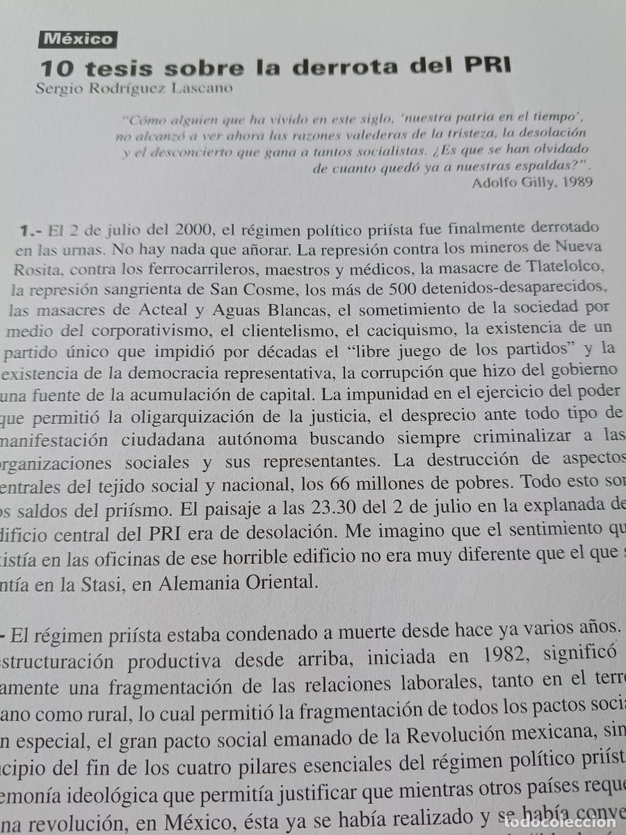 Sammeln von Zeitschriften und Zeitungen: M&Eacute;XICO: 10 TESIS SOBRE LA DERROTA DEL PRI. 8 P&Aacute;GS. DE REVISTA VIENTO SUR 2000