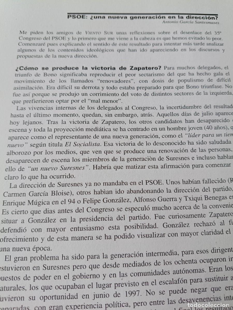 Coleccionismo de revistas y peri&oacute;dicos: VICTORIA DE ZAPATERO EN EL 35&ordm; CONGRESO DEL PSOE. 4 P&Aacute;GS. DE REVISTA VIENTO SUR 2000