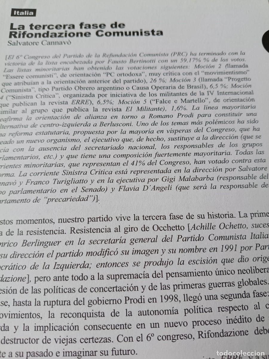 Coleccionismo de revistas y peri&oacute;dicos: ITALIA: NUEVA FASE DE RIFONDAZIONE COMUNISTA. 6 P&Aacute;GS. REVISTA VIENTO SUR 2005