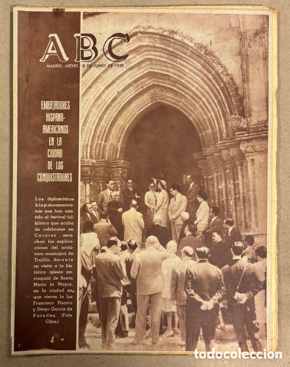 Coleccionismo de revistas y peri&oacute;dicos: ABC (18 JUNIO 1959) EMBAJADORES HISPANO-AMERICANOS EN C&Aacute;CERES, CARMEN AMAYA, M&Aacute;LAGA FERIA