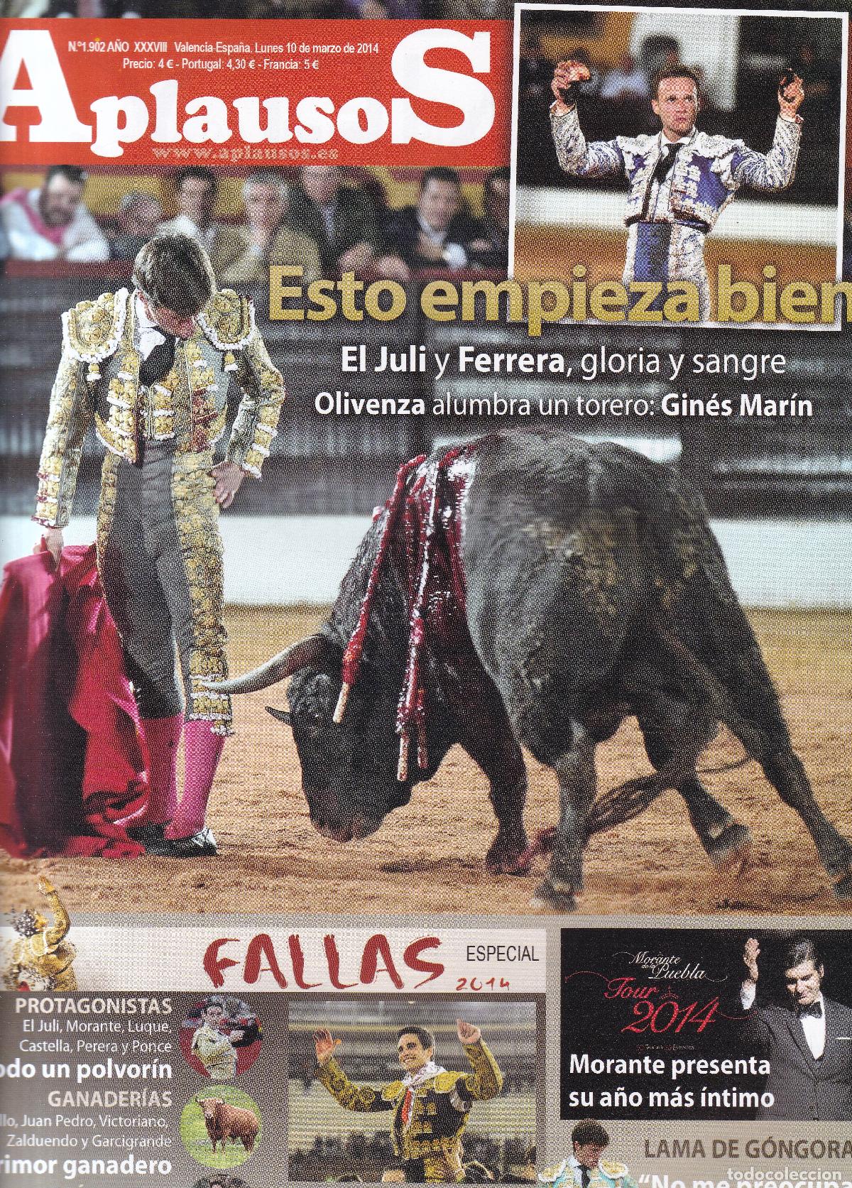 Coleccionismo de revistas y peri&oacute;dicos: REVISTA APLAUSOS - N&ordm; 1902 / LUNES, 10 DE MARZO DE 2014 - TAUROMAQUIA