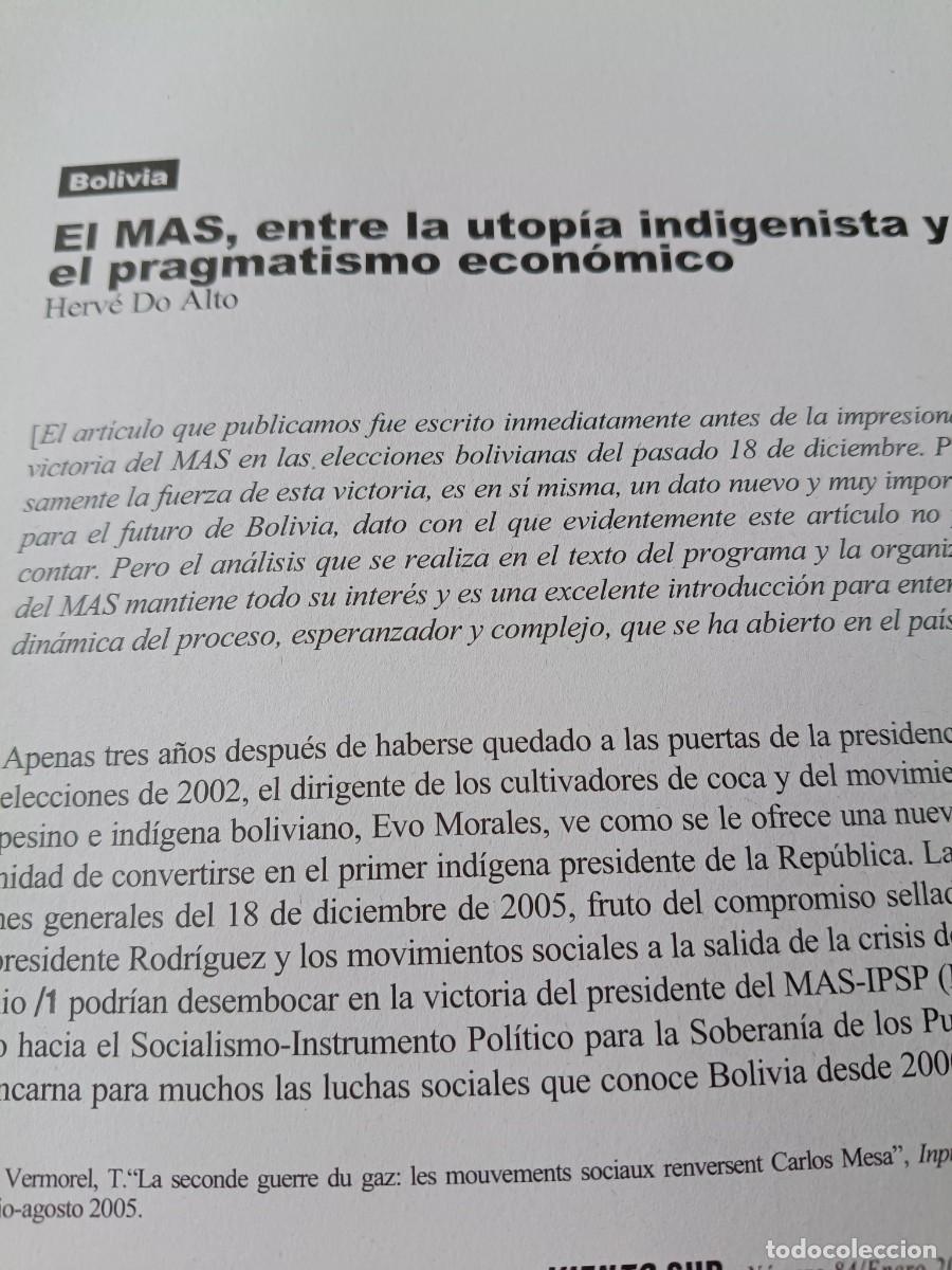 Coleccionismo de revistas y peri&oacute;dicos: BOLIVIA EL MAS, ENTRE LA UTOP&Iacute;A INDIGENISTA Y EL PRAGMATISMO. 8 P&Aacute;GS. DE REVISTA VIENTO SUR 2006