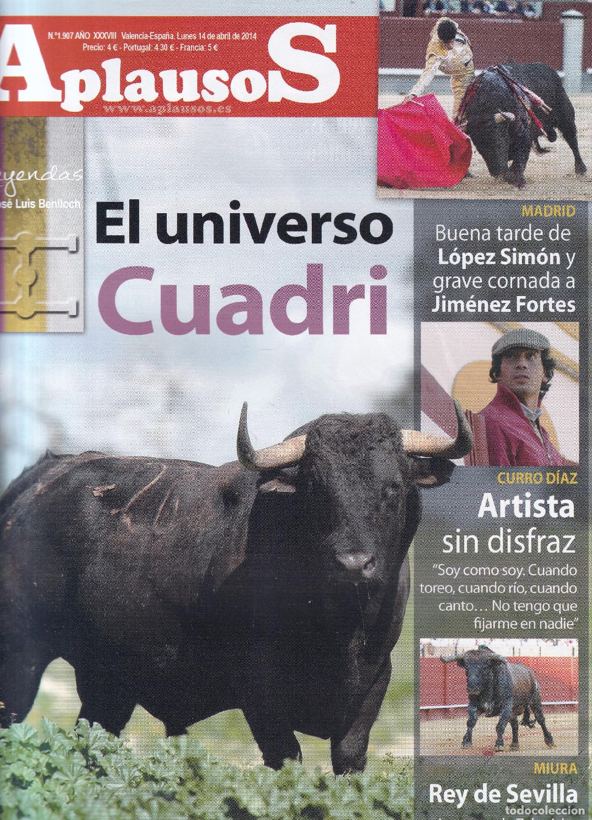 Coleccionismo de revistas y peri&oacute;dicos: REVISTA APLAUSOS - N&ordm; 1907 / LUNES, 14 DE ABRIL DE 2014 - TAUROMAQUIA
