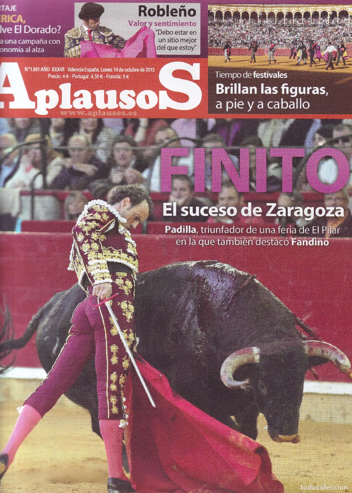 Coleccionismo de revistas y peri&oacute;dicos: REVISTA APLAUSOS - N&ordm; 1881 / LUNES, 14 DE OCTUBRE DE 2013 - TAUROMAQUIA