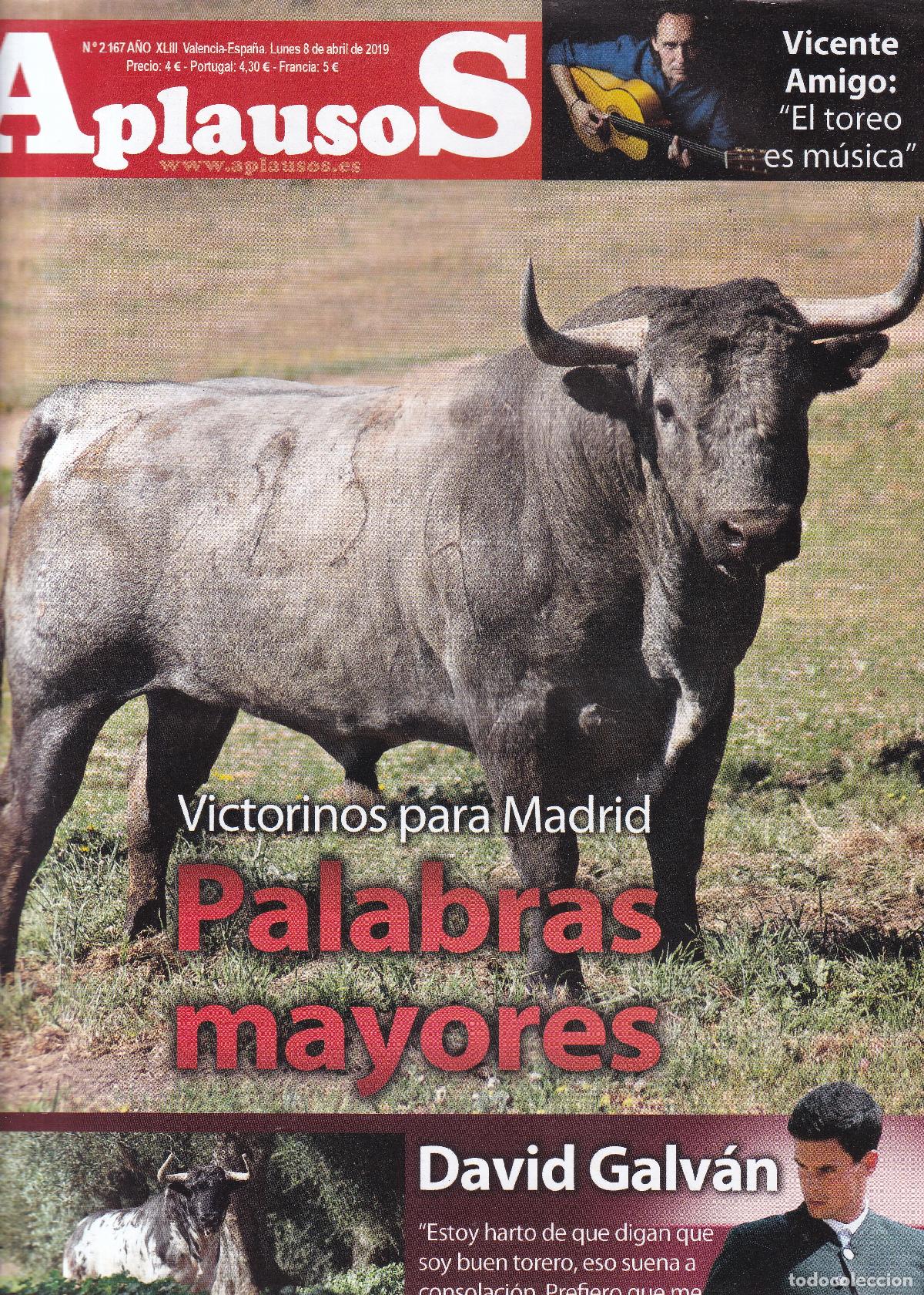 Coleccionismo de revistas y peri&oacute;dicos: REVISTA APLAUSOS - N&ordm; 2167 / LUNES, 8 DE ABRIL DE 2019 - TAUROMAQUIA