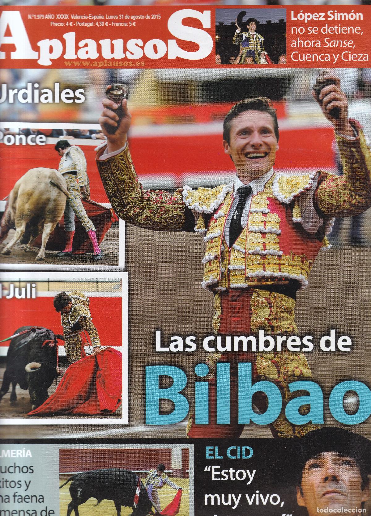 Coleccionismo de revistas y peri&oacute;dicos: REVISTA APLAUSOS - N&ordm; 1979 / LUNES, 31 DE AGOSTO DE 2015 - TAUROMAQUIA