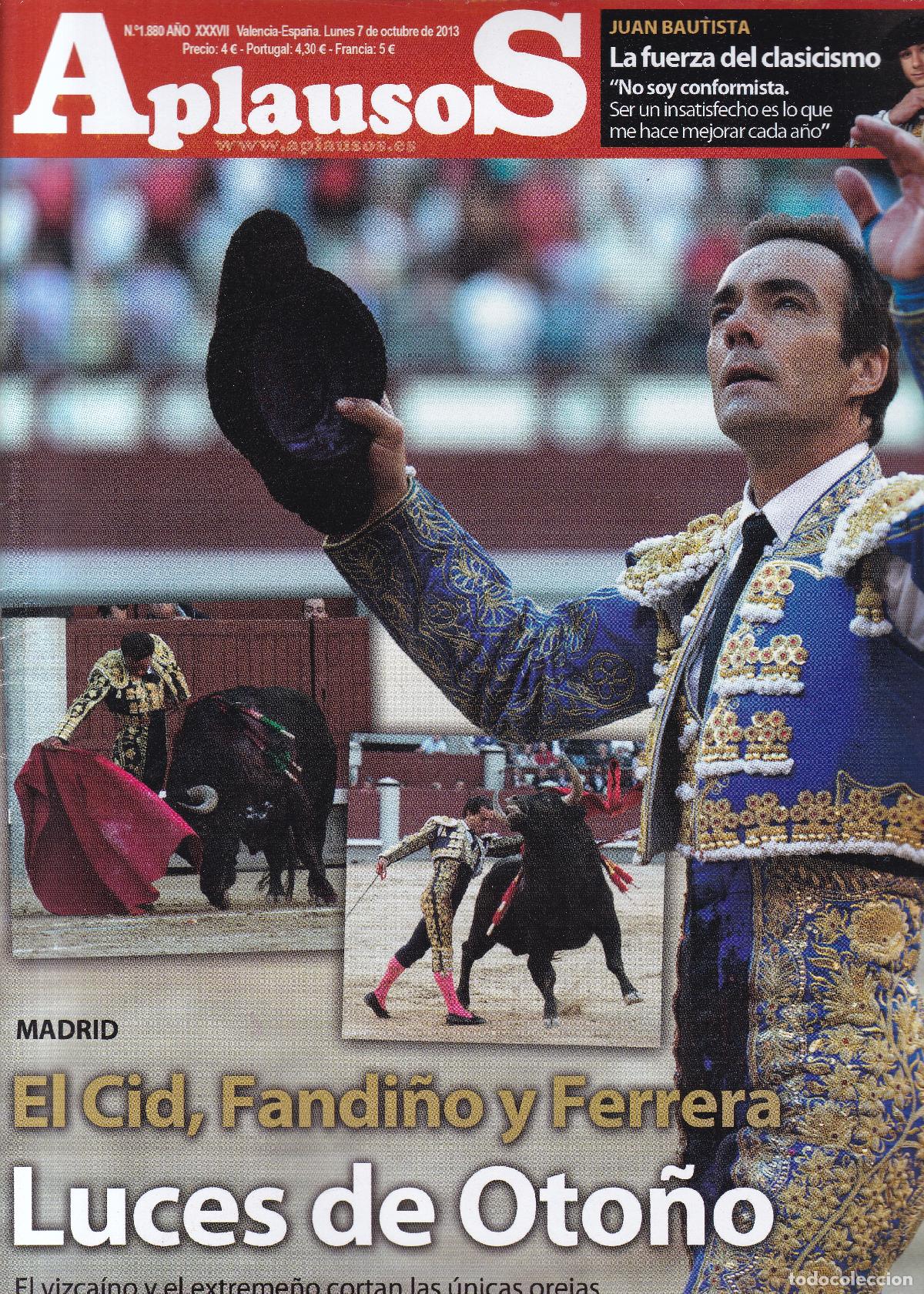 Coleccionismo de revistas y peri&oacute;dicos: REVISTA APLAUSOS - N&ordm; 1880 / LUNES, 7 DE OCTUBRE DE 2013 - TAUROMAQUIA