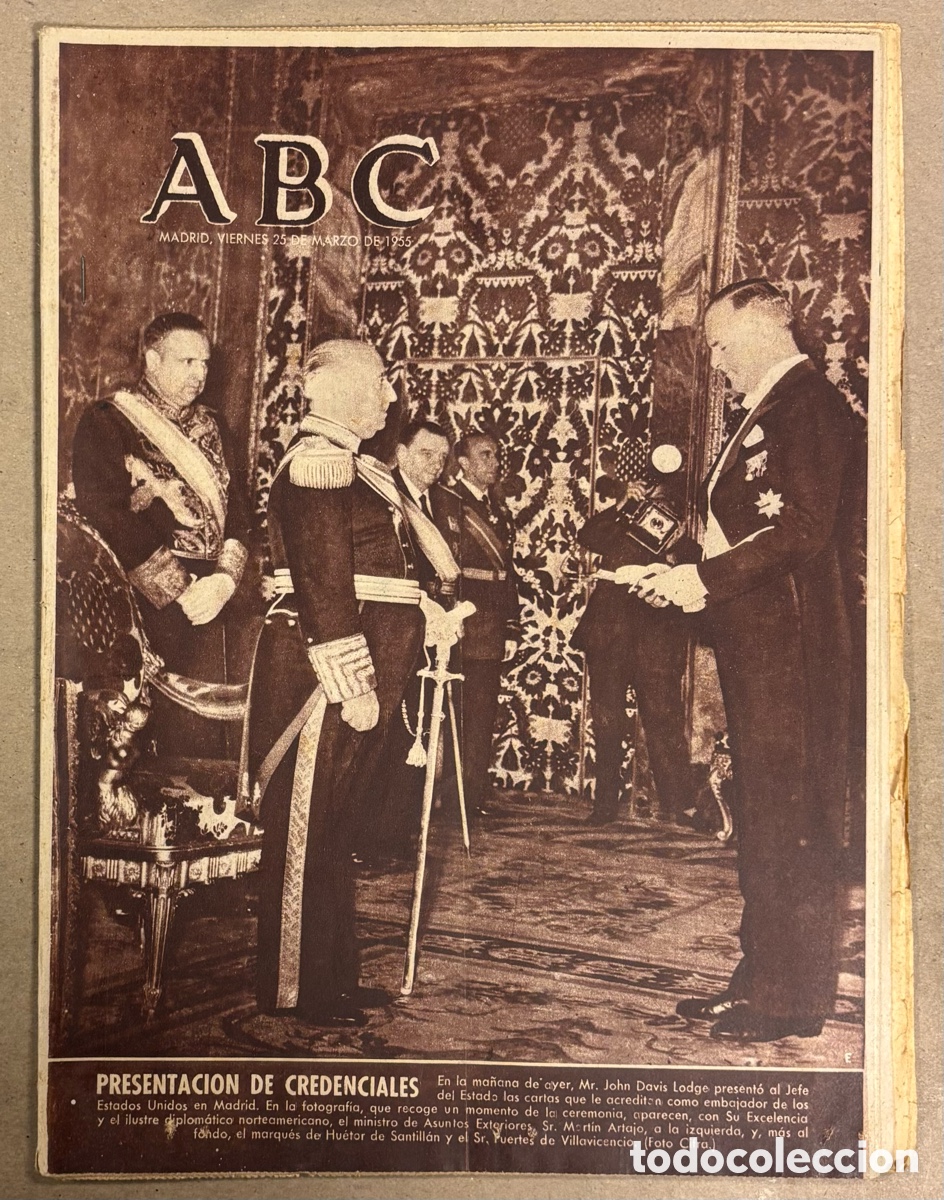Coleccionismo de revistas y peri&oacute;dicos: ABC (25 MARZO 1955) PRESENTACI&Oacute;N CREDENCIALES EMBAJADOR USA, BOTADURA FERROL BUQUE MAYOR DESPLAZAMIE
