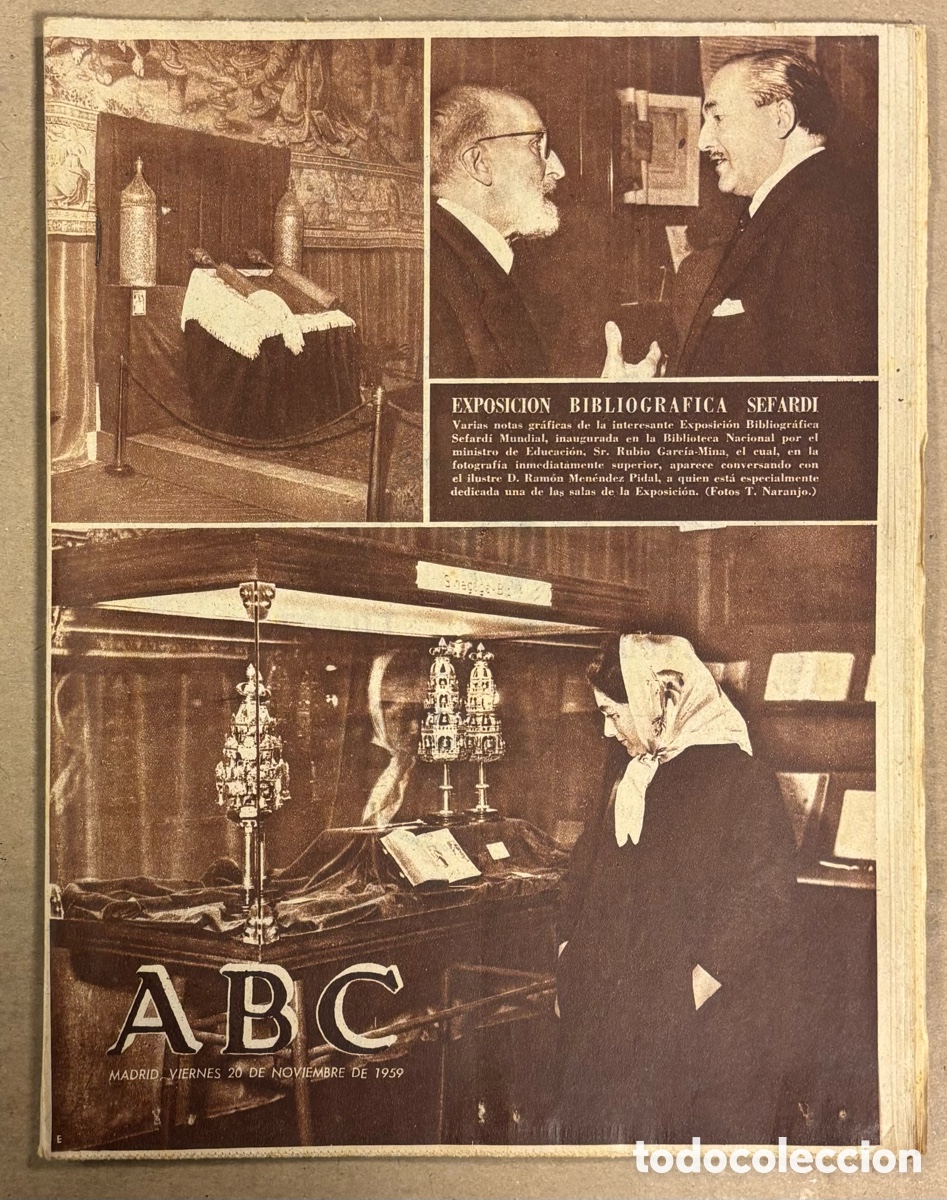 Coleccionismo de revistas y peri&oacute;dicos: ABC (20 NOVIEMBRE 1959) EXPOSICI&Oacute;N BIBLIOGR&Aacute;FICA SEFARD&Iacute;, PRIMO DE RIVERA, ALBERTO CLOSAS, RUTA CAST