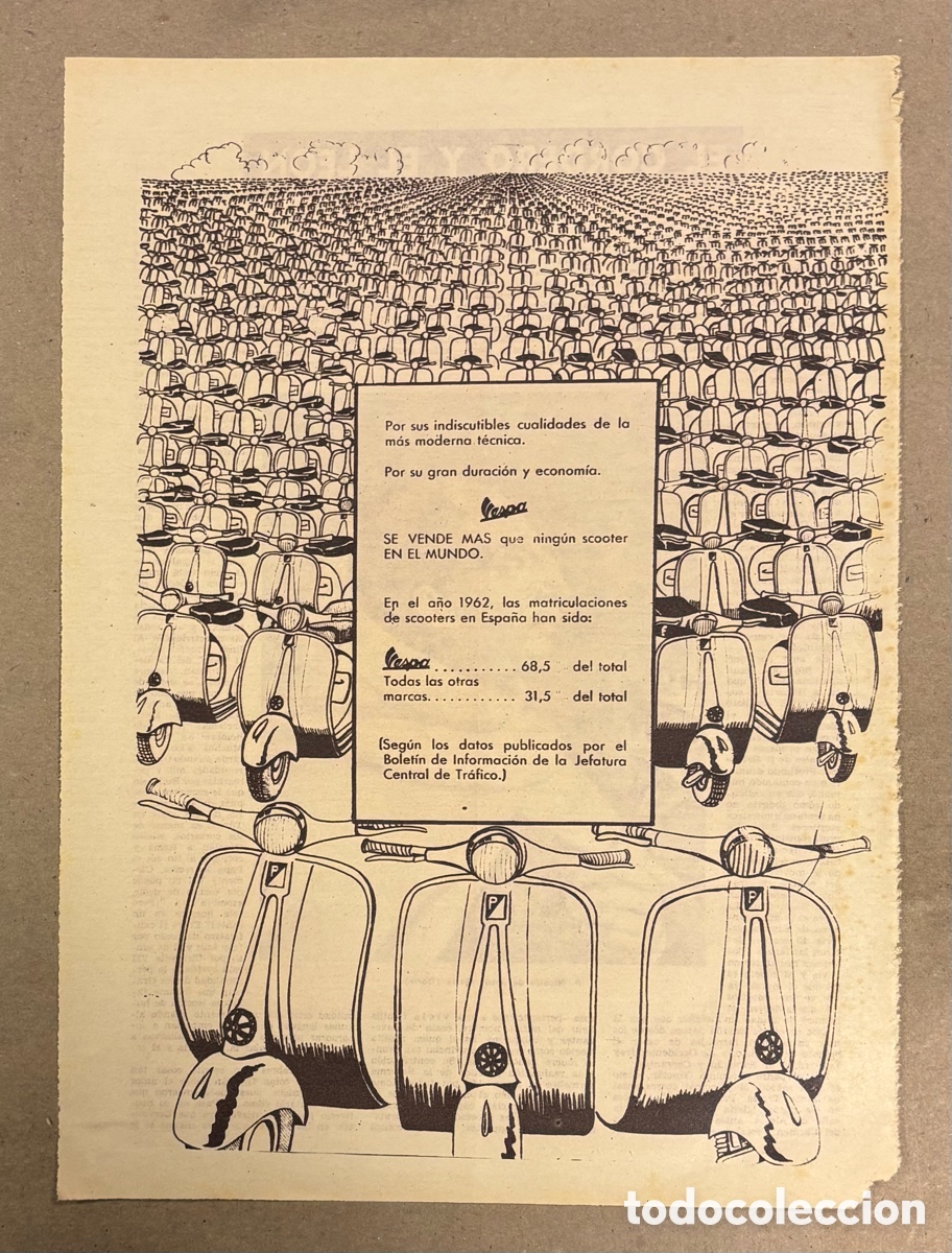 Coleccionismo de revistas y peri&oacute;dicos: MOTOCICLETAS VESPA. ANUNCIO PUBLICITARIO PERI&Oacute;DICO ABC DE 1960. SCOOTER