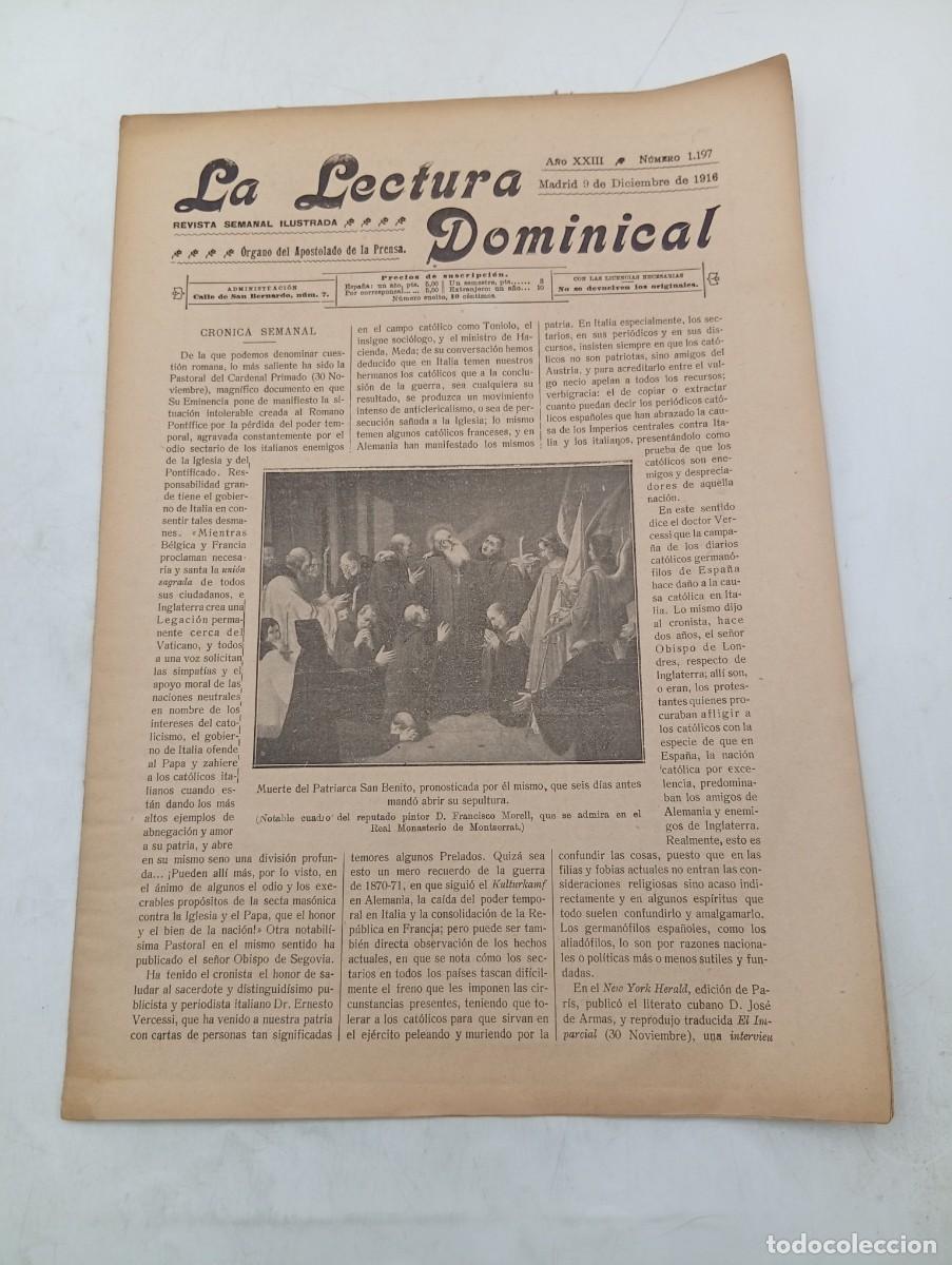 Coleccionismo de revistas y peri&oacute;dicos: LECTURA DOMINICAL. A&Ntilde;O XXIII. N&ordm; 1197. A&Ntilde;O 1916. MUERTE DEL PATRIARCA SAN BENITO. CRISIS DE ... LEER