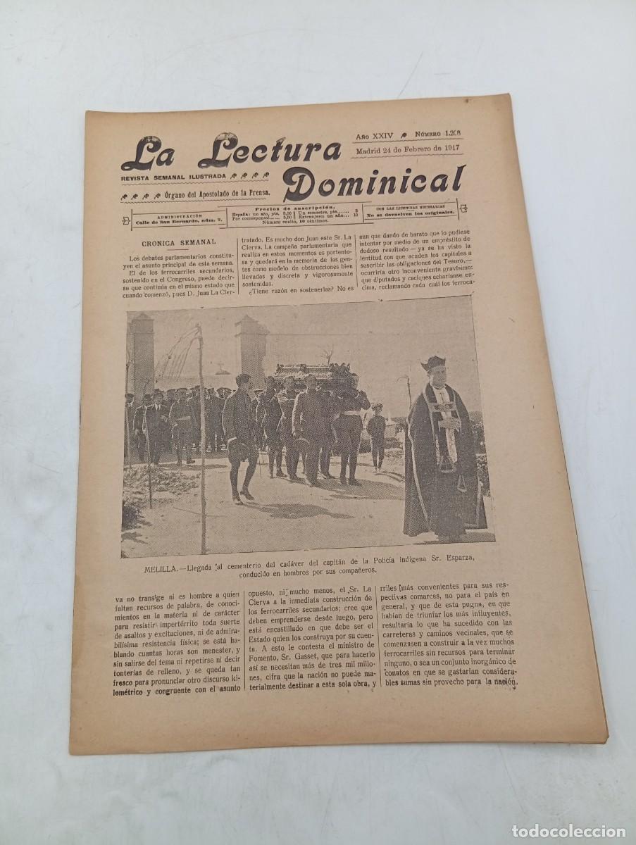 Coleccionismo de revistas y peri&oacute;dicos: LECTURA DOMINICAL. A&Ntilde;O XXIV. N&ordm; 1208. A&Ntilde;O 1917. MELILLA : LLEGADA DEL CADAVER DEL CAPITAN DE... LEER