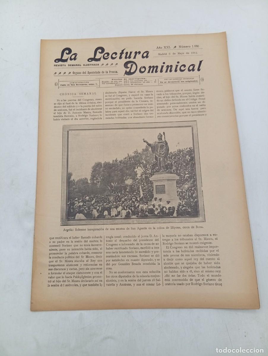 Coleccionismo de revistas y peri&oacute;dicos: LECTURA DOMINICAL. A&Ntilde;O XXI. N&ordm; 1066. A&Ntilde;O 1914. ARGELIA : INAUGURACION ESTATURA SAN AGUSTIN... LEER