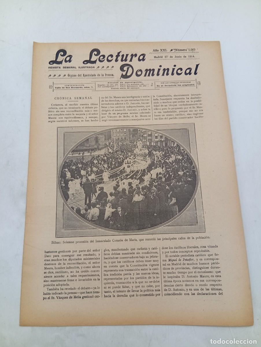 Coleccionismo de revistas y peri&oacute;dicos: LECTURA DOMINICAL. A&Ntilde;O XXI. N&ordm; 1069. A&Ntilde;O 1914. BILBAO: PROCESION DEL INMACULADO CORAZON DE M... LEER
