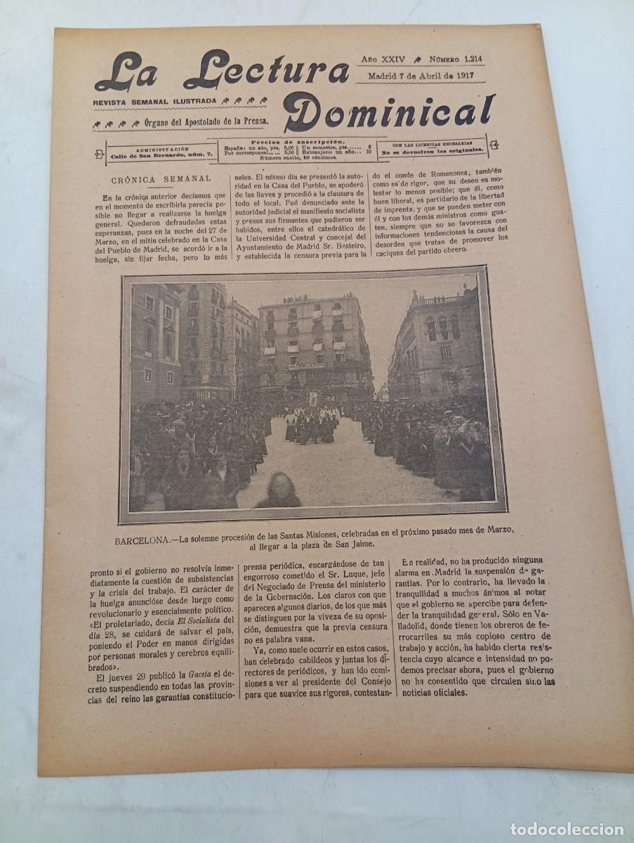 Coleccionismo de revistas y peri&oacute;dicos: LECTURA DOMINICAL. A&Ntilde;O XXIV. N&ordm; 1214. A&Ntilde;O 1917. BARCELONA : PROCESION DE LAS SANTA MISIONES... LEER