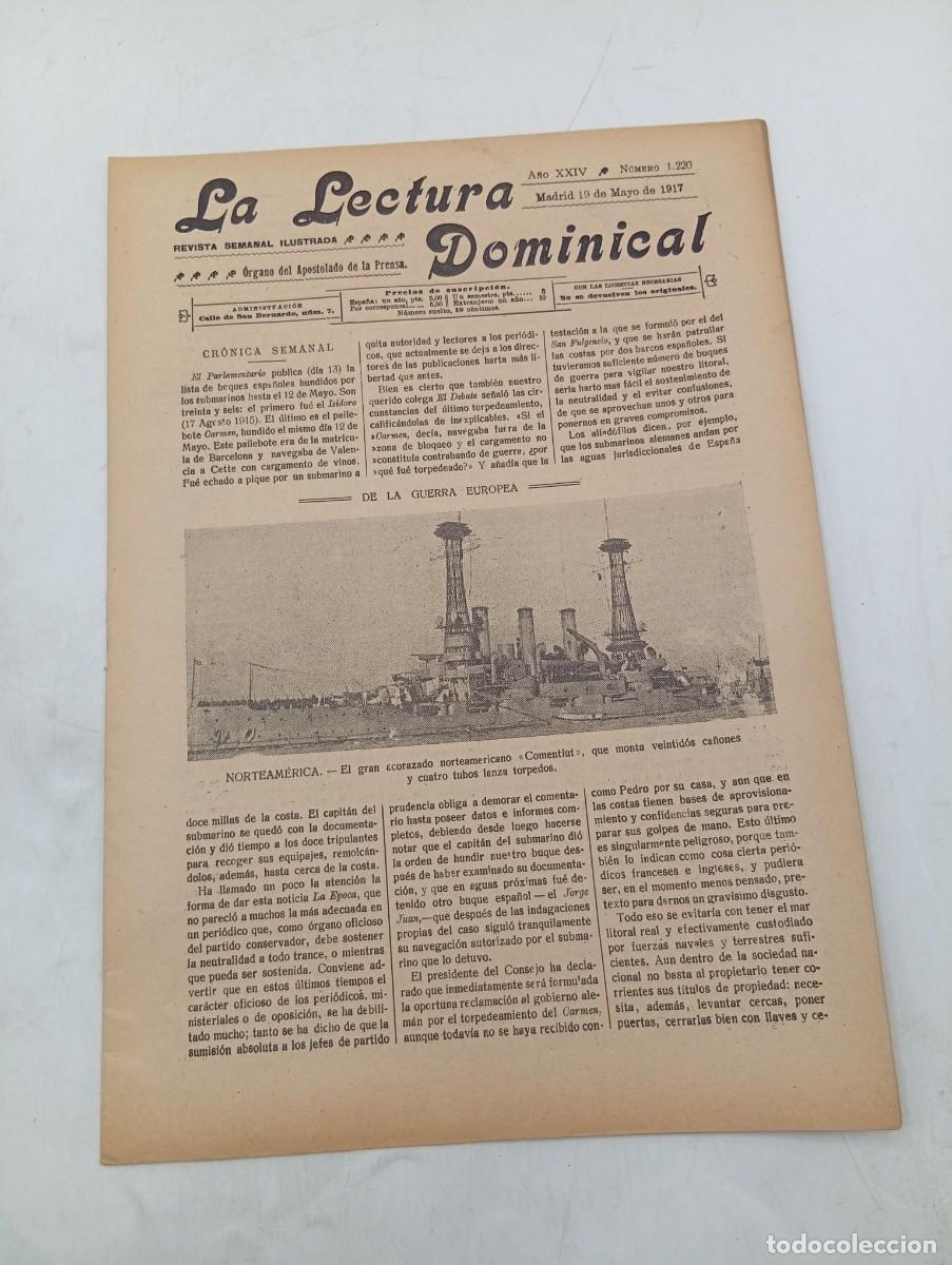 Coleccionismo de revistas y peri&oacute;dicos: LECTURA DOMINICAL. A&Ntilde;O XXIV. N&ordm; 1220. A&Ntilde;O 1917. NORTEAMERICA: 22 CA&Ntilde;ONES Y 4 TUBOS LANZA TOR... LEER