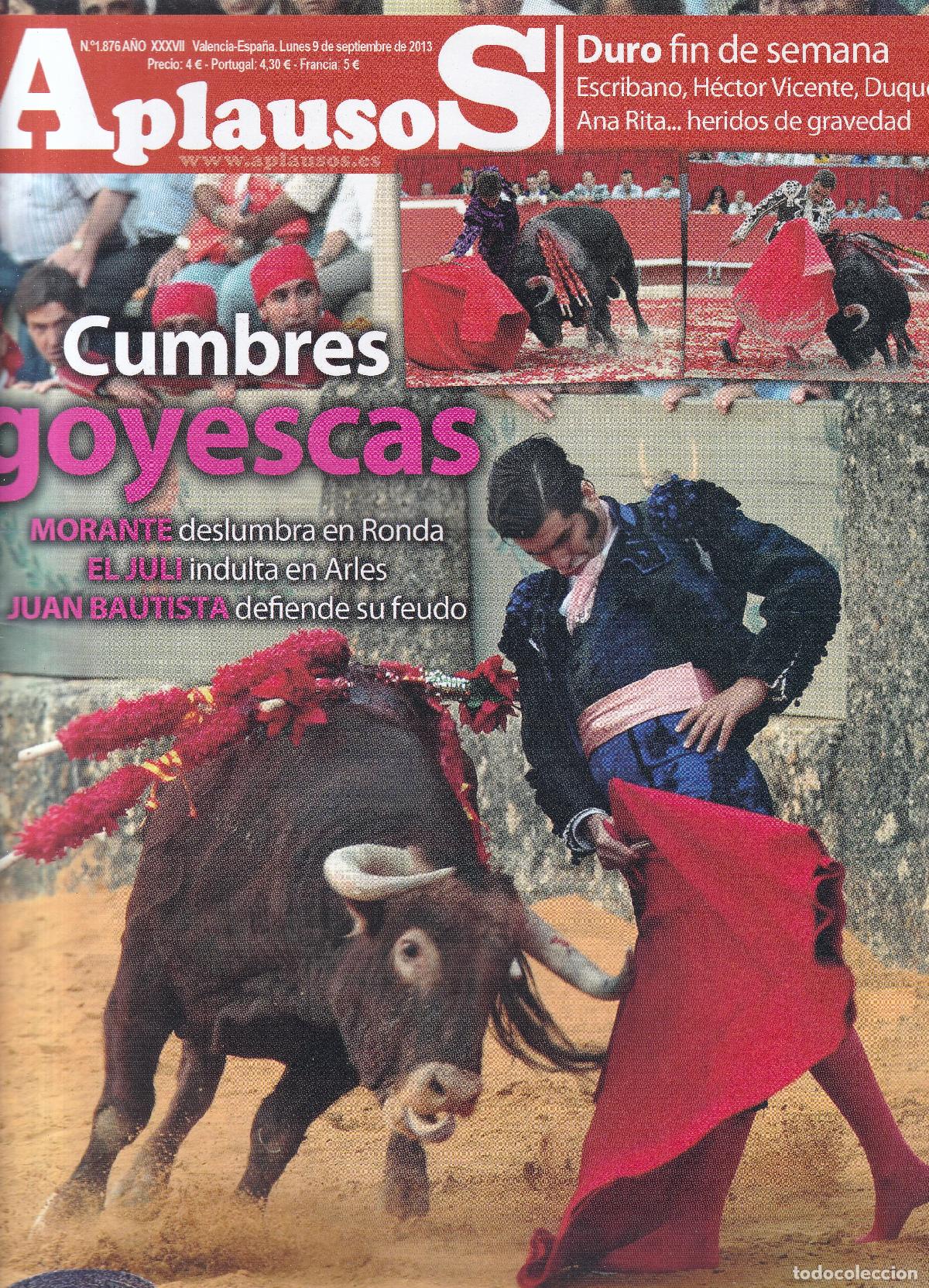 Collection Magazines and Newspapers: REVISTA APLAUSOS - N&ordm; 1876 / LUNES, 9 DE SEPTIEMBRE 2013 - TAUROMAQUIA
