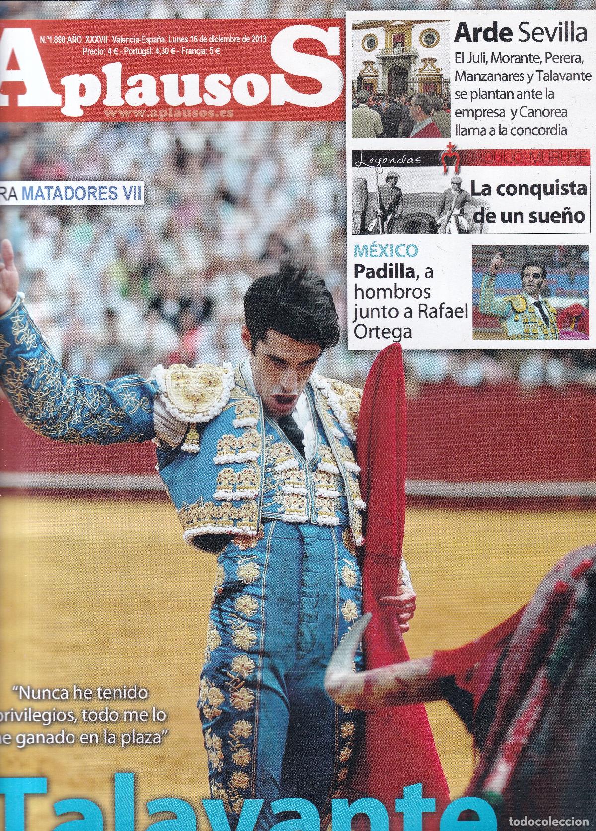 Colecionismo de Revistas e Jornais: REVISTA APLAUSOS - N&ordm; 1890 / LUNES, 16 DE DICIEMBRE 2013 - TAUROMAQUIA