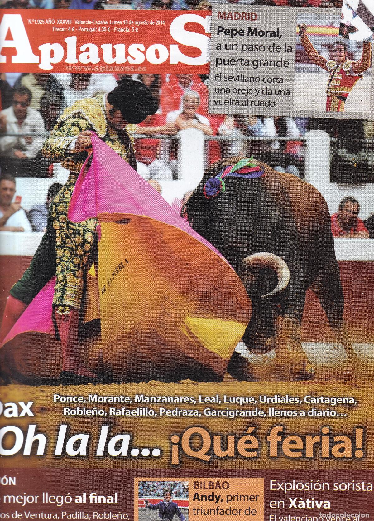 Colecionismo de Revistas e Jornais: REVISTA APLAUSOS - N&ordm; 1925 / LUNES, 18 DE AGOSTO DE 2014 - TAUROMAQUIA