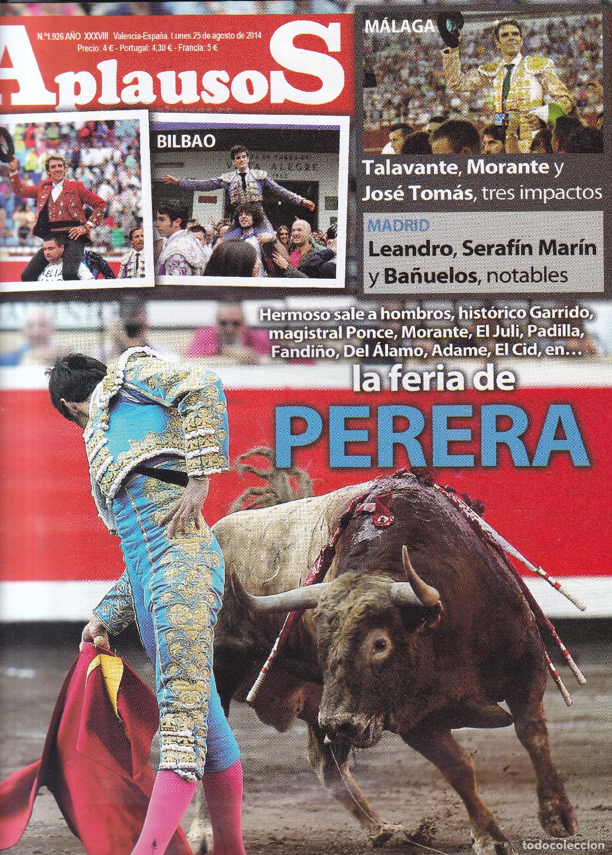 Colecionismo de Revistas e Jornais: REVISTA APLAUSOS - N&ordm; 1926 / LUNES, 25 DE AGOSTO DE 2014 - TAUROMAQUIA