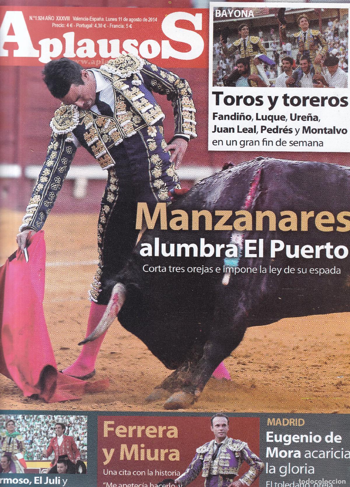 Colecionismo de Revistas e Jornais: REVISTA APLAUSOS - N&ordm; 1924 / LUNES, 11 DE AGOSTO DE 2014 - TAUROMAQUIA