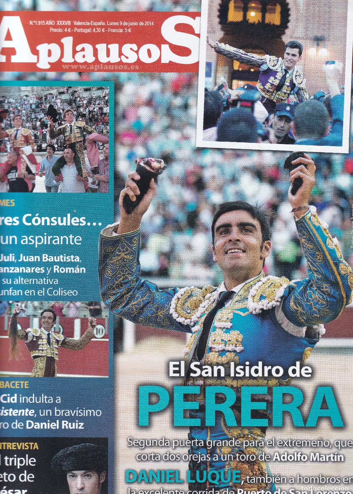 Coleccionismo de revistas y peri&oacute;dicos: REVISTA APLAUSOS - N&ordm; 1915 / LUNES, 9 DE JUNIO DE 2014 - TAUROMAQUIA