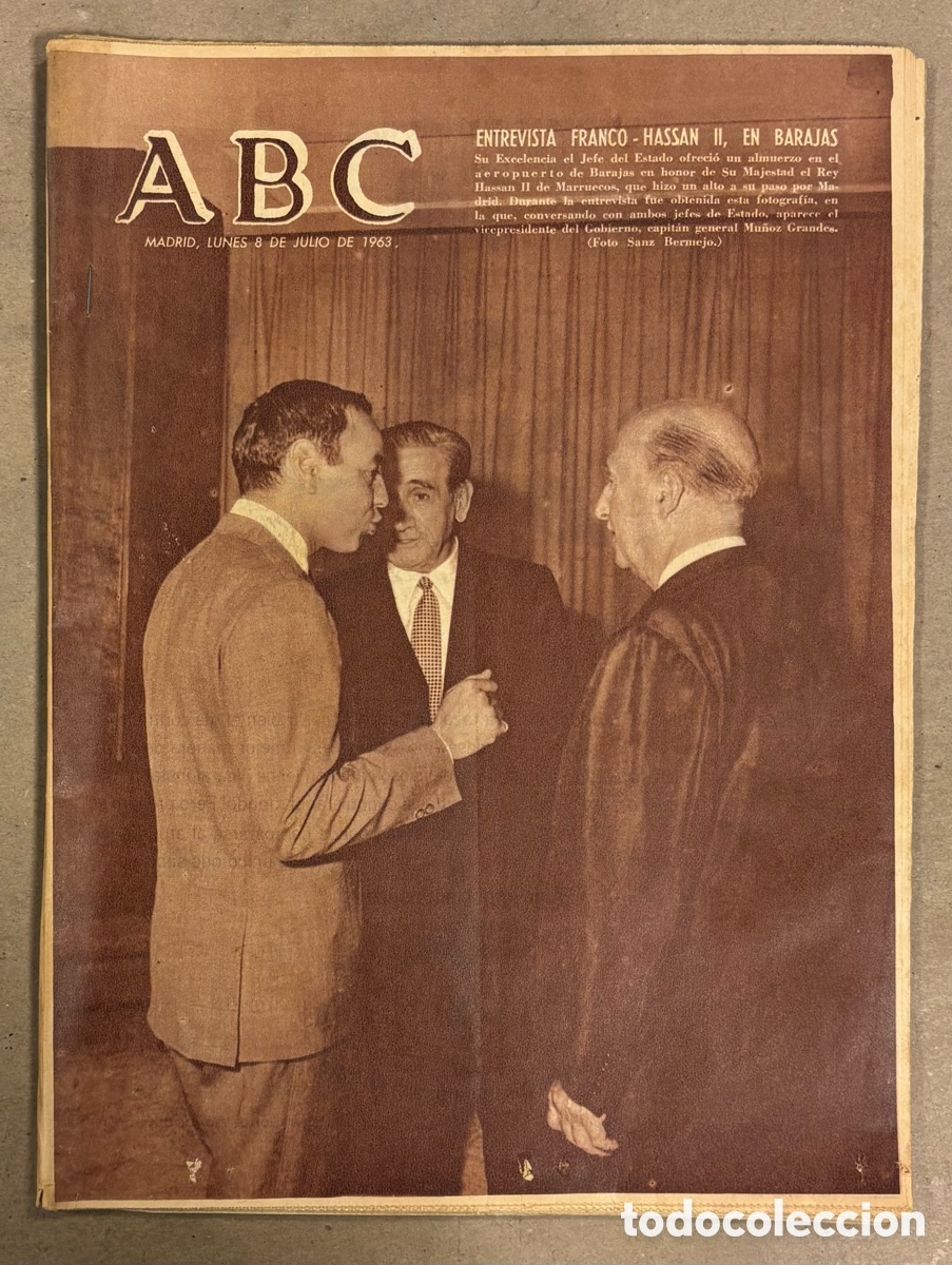Coleccionismo de revistas y peri&oacute;dicos: ABC (8 JULIO 1963) ENTREVISTA FRANCO / HASSAN II EN BARAJAS, ACTOS EN EL ESCORIAL, CASA SAN ISIDRO M
