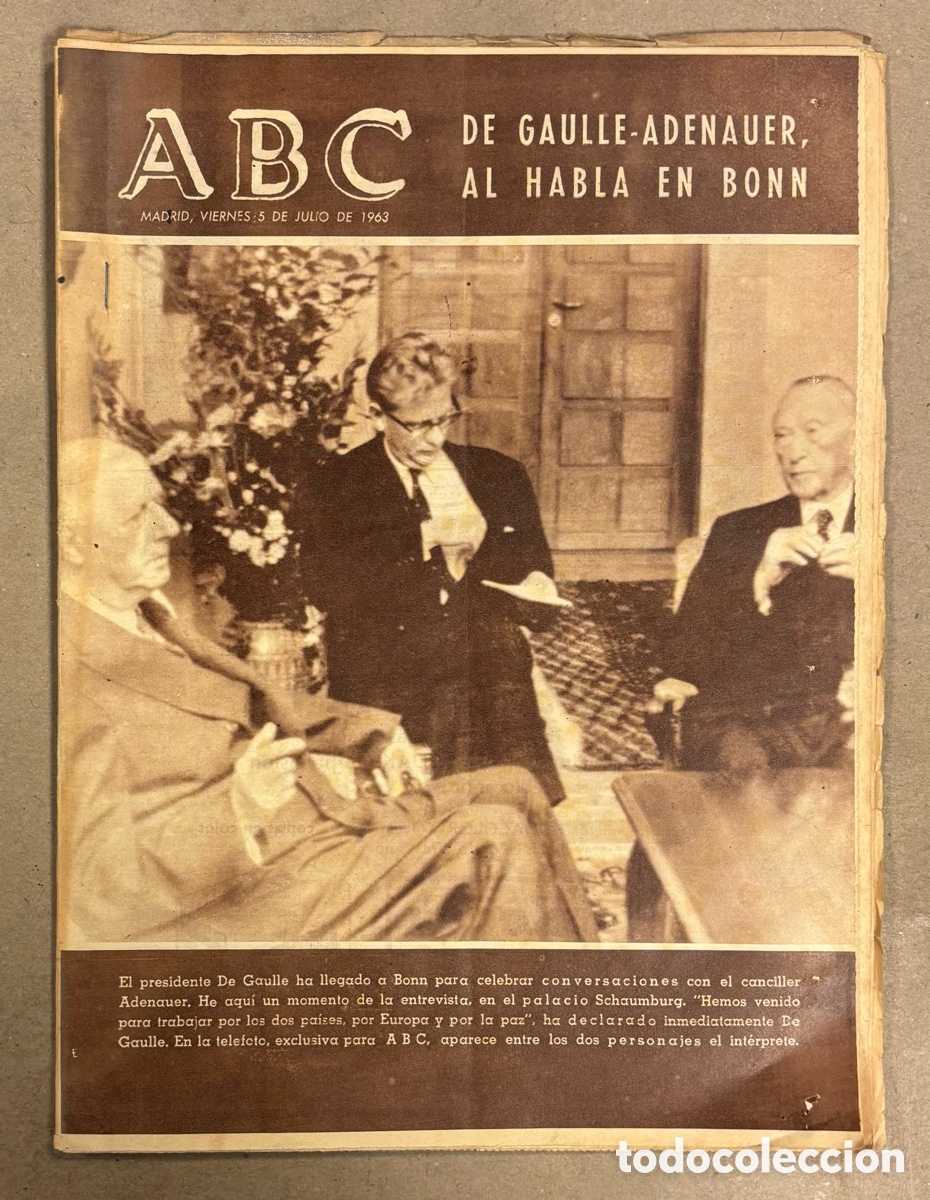 Coleccionismo de revistas y peri&oacute;dicos: ABC (5 JULIO 1963) DE GAULLE Y ADENAUER, NUEVO CAMP NOU BARCELONA, MU&Ntilde;ECAS FAMOSA ANUNCIO,&hellip;