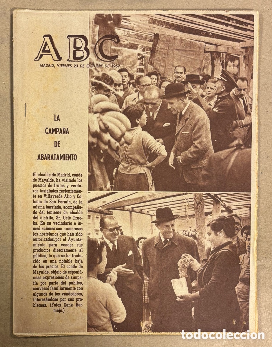Coleccionismo de revistas y peri&oacute;dicos: ABC (23 OCTUBRE 1959) CASTILLO DE FUENTERRAB&Iacute;A, COPA EUROPA REAL MADRID 7-0 LUXEMBURGO, CAMPA&Ntilde;A ABAR