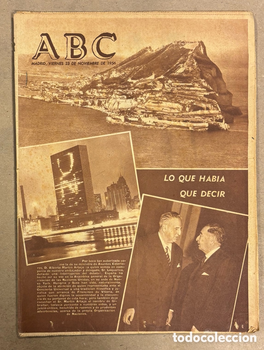 Coleccionismo de revistas y peri&oacute;dicos: ABC (23 NOVIEMBRE 1956) ESPA&Ntilde;A EN LA ONU, FIESTA TRONO MARROQU&Iacute; MOHAMED V, COPA EUROPA ATHLETIC