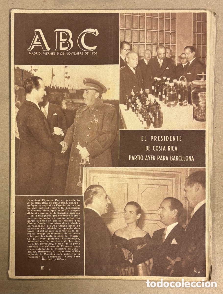 Coleccionismo de revistas y peri&oacute;dicos: ABC (9 NOVIEMBRE 1956) PRESIDENTE DE COSTA RICA BARCELONA, C&Oacute;RDOBA LAS ERMITAS Y LOS ERMITA&Ntilde;OS