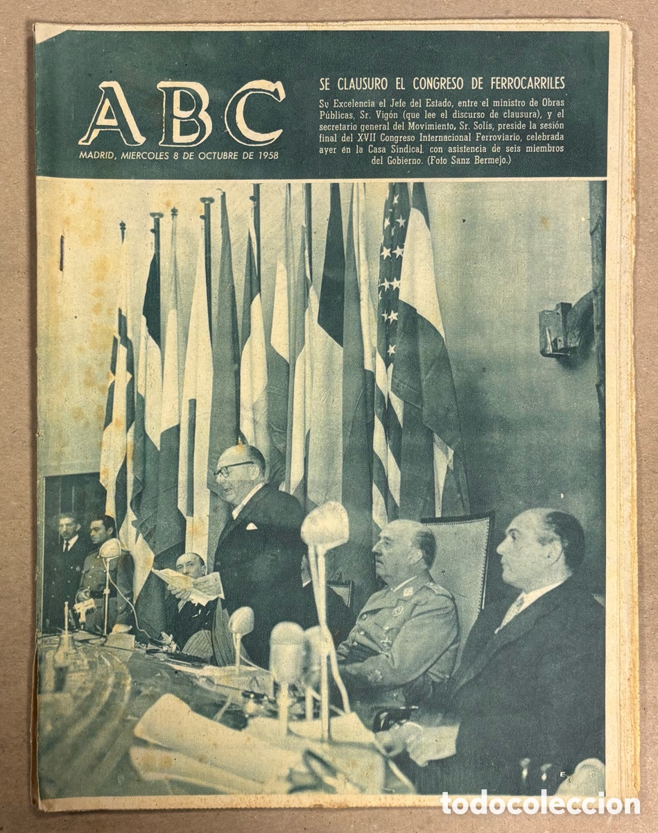 Coleccionismo de revistas y peri&oacute;dicos: ABC (8 OCTUBRE 1958) CLAUSURA CONGRESO FERROCARRILES, CAT&Aacute;STROFE A&Eacute;REA SIERRA DE ENMEDIO,&hellip;