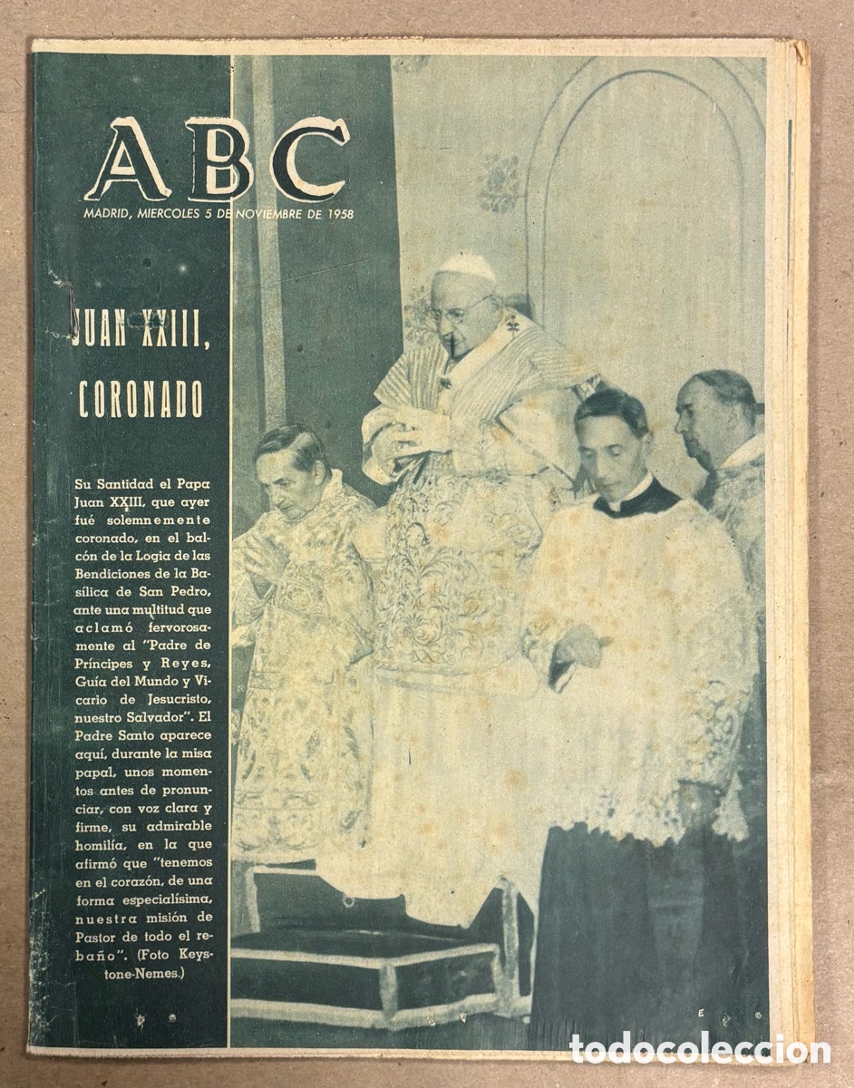Coleccionismo de revistas y peri&oacute;dicos: ABC (5 NOVIEMBRE 1958) PAPA JUAN XXIII CORONADO, ANDORRA INFLUENCIA DE LA IGLESIA,&hellip;