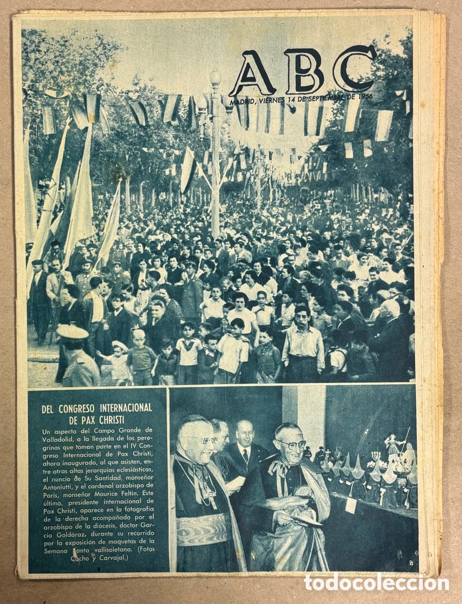 Coleccionismo de revistas y peri&oacute;dicos: ABC (14 SEPTIEMBRE 1958) CONGRESO INTERNACIONAL PAX CHRISTI VALLADOLID, CESI&Oacute;N TERRENOS CASAS MADRID
